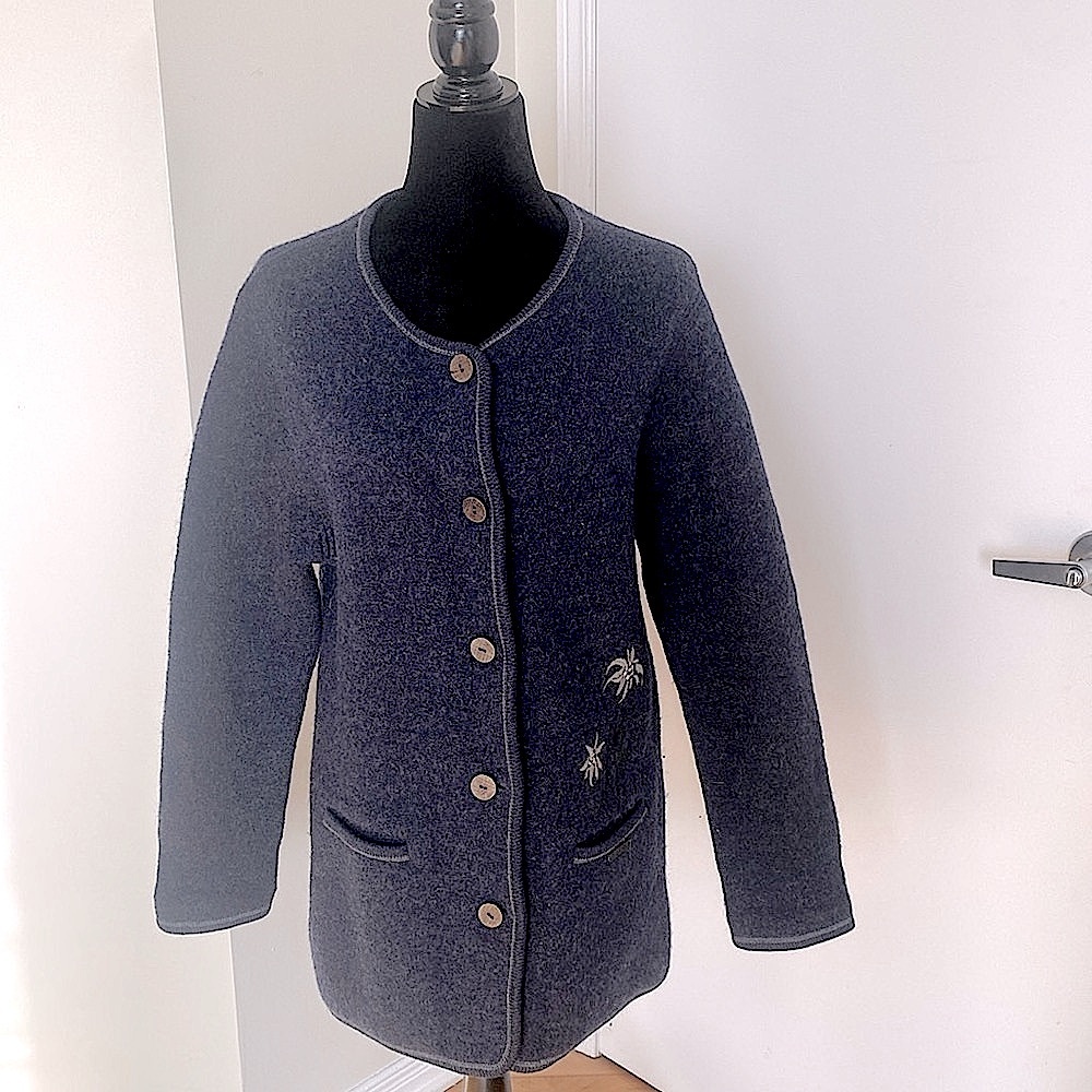 VINTAGE Gaddy Collection Hand Crafted blue boiledwool grandma  jacket Size MED
